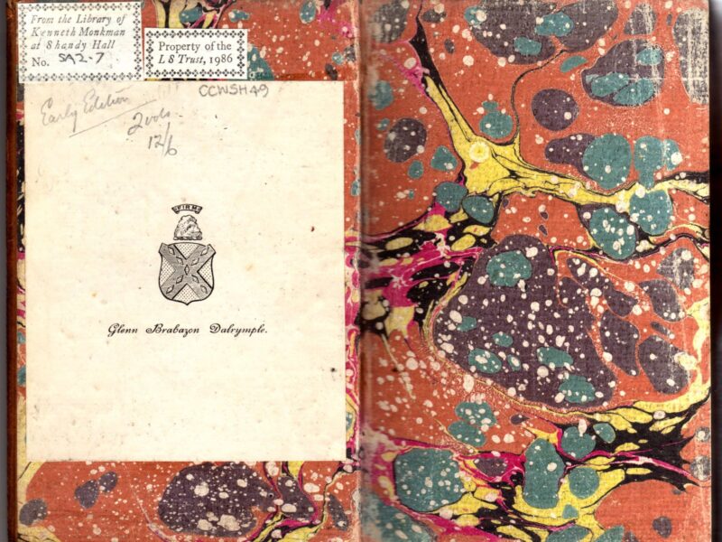 armorial bookplate on marbled endpapers