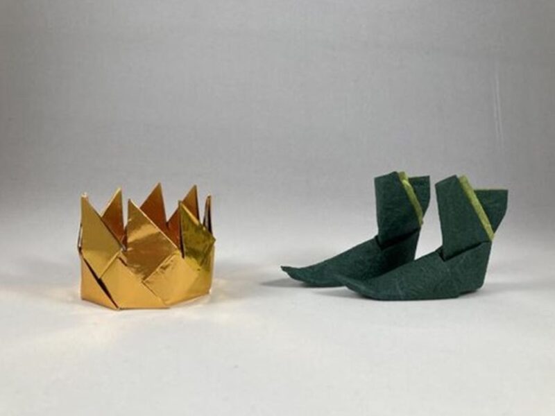 origami crown and boots